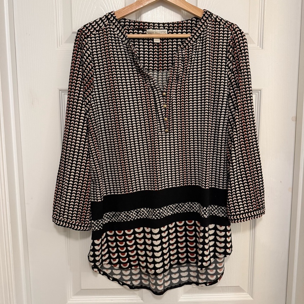 Like New Dana Buchman Geometric Print 3/4 Sleeve Tunic Blouse